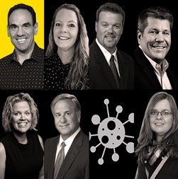 Participant headshots with a germ graphic.