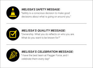 Melissa Stark's safety, quality, and celebration messages