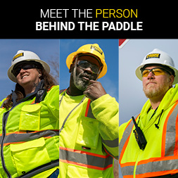 Meet the Person Behind the Paddle—photos of Carrie, Robert, and Jason in Flagger Force PPE