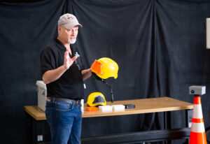 Mike presenting prototype work zone safety technology.