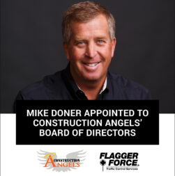 Mike Doner's headshot with Construction Angels and Flagger Force's company logos