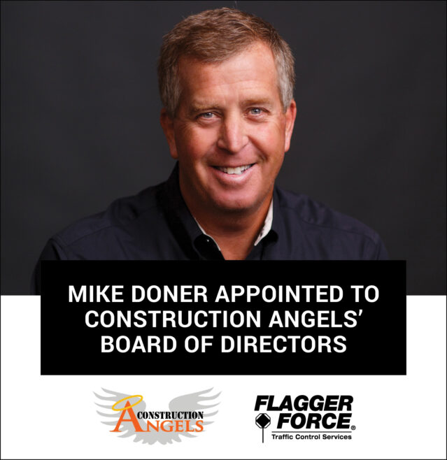 Mike Doner's headshot with Construction Angels and Flagger Force's company logos