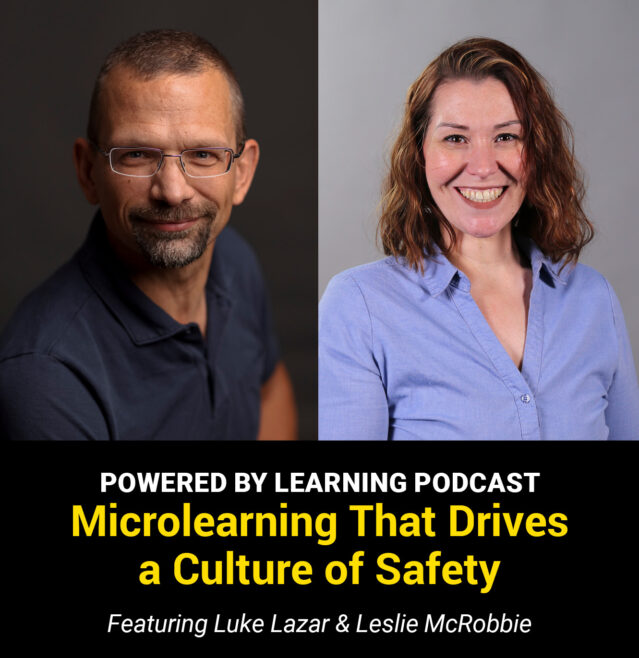 Luke Lazar and Leslie McRobbie's headshots with "Powered by Learning Podcast" as text overlay.